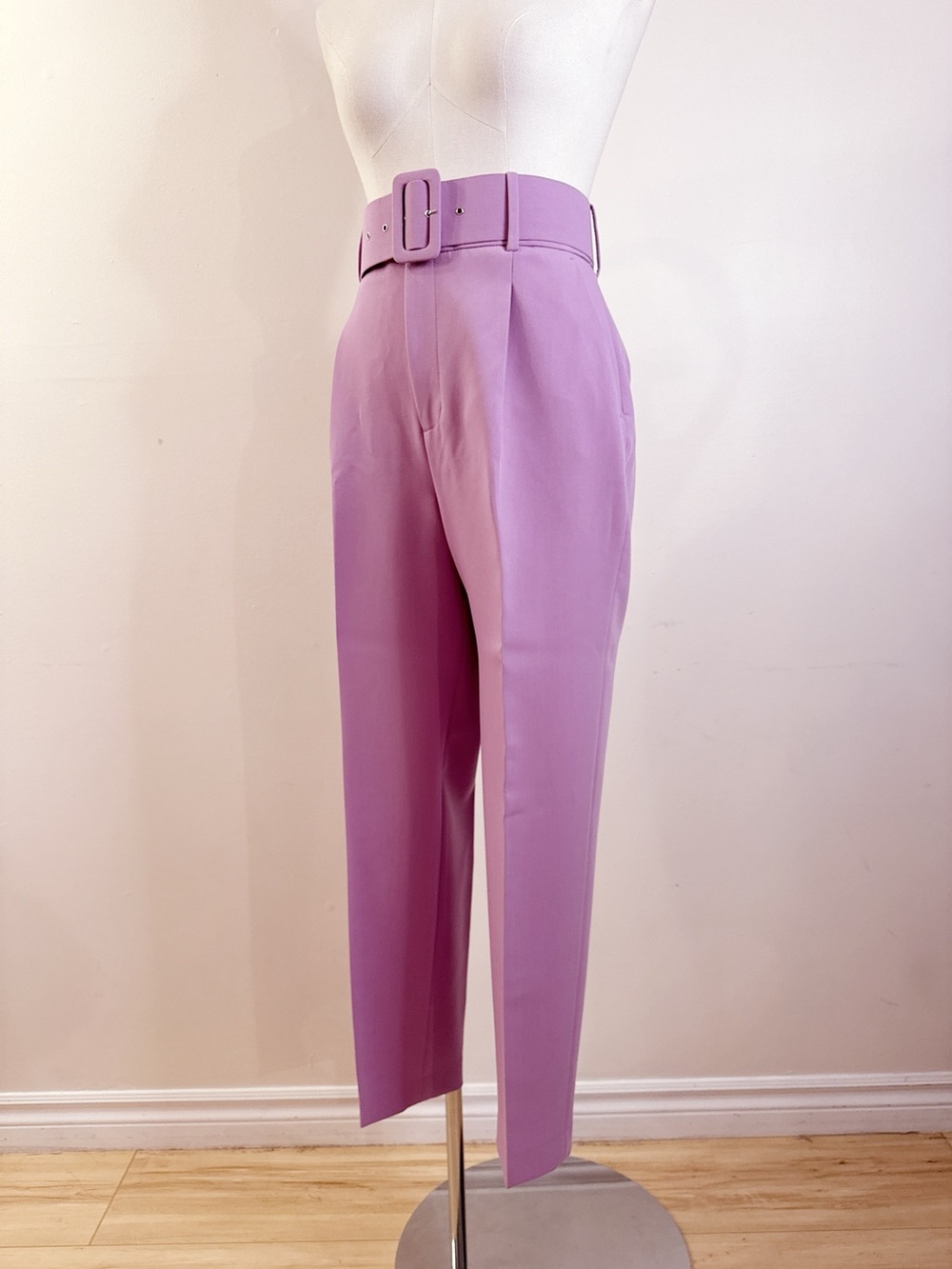 💜 Zara Pastel Purple High-Waisted Belted Pants